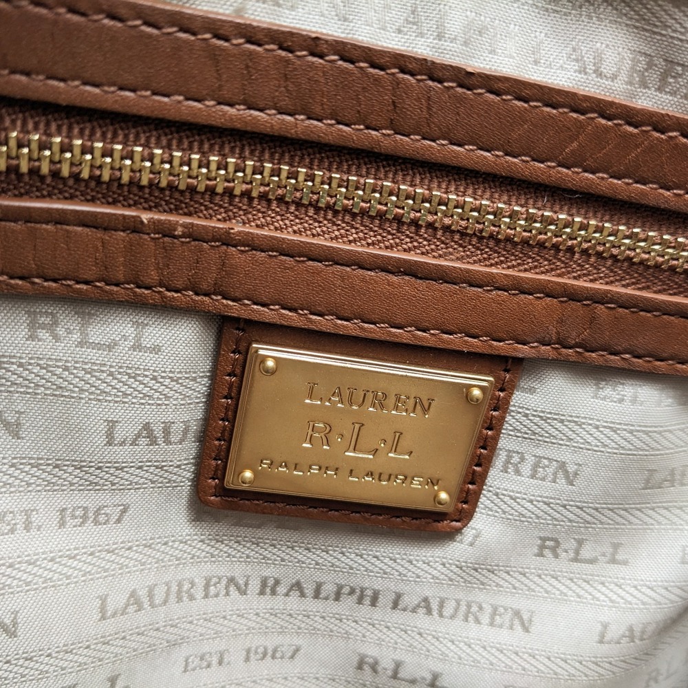Lauren Ralph Lauren Woven Leather Bucket Bag Field Brown Diana Portwood Tote - Picture 10 of 16